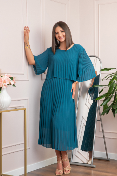 Rochie eleganta plisata Arielle - Turcoaz
