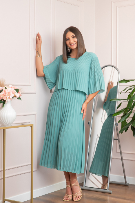 Rochie eleganta plisata Arielle - Verde mint