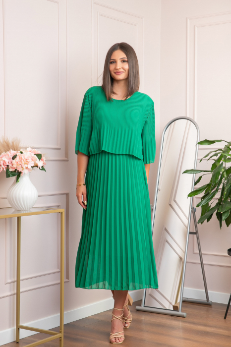 Rochie eleganta plisata Arielle - Verde smarald [4]