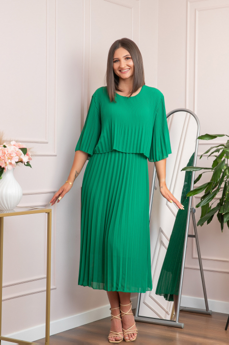 Rochie eleganta plisata Arielle - Verde smarald [3]