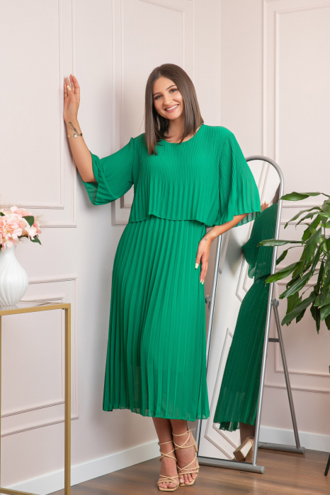 Rochie eleganta plisata Arielle - Verde smarald