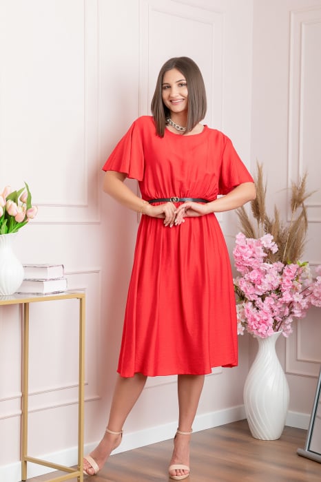 Rochie eleganta rosie Leona cu maneci fluture [3]