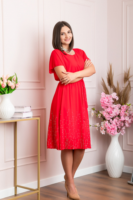 Rochie eleganta rosie Seraphine cu strasuri argintii [4]