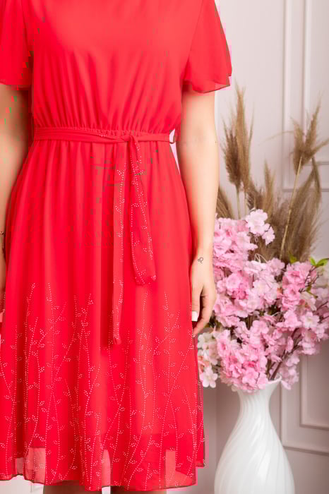Rochie eleganta rosie Seraphine cu strasuri argintii [3]