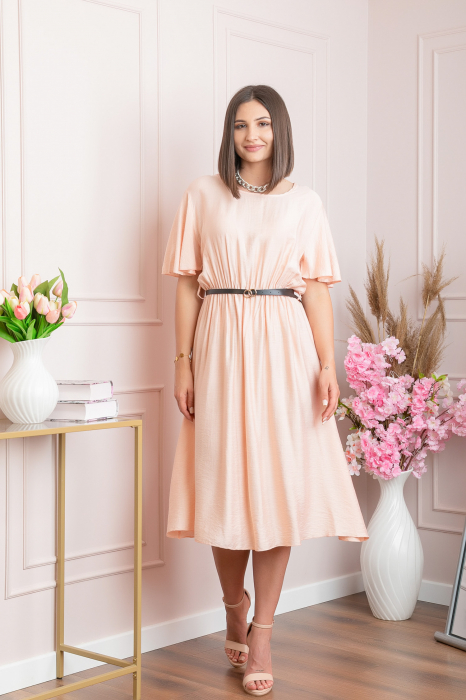Rochie eleganta roz pastel Leona cu maneci fluture [4]