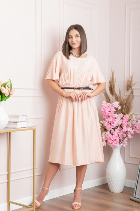 Rochie eleganta roz pastel Leona cu maneci fluture [3]