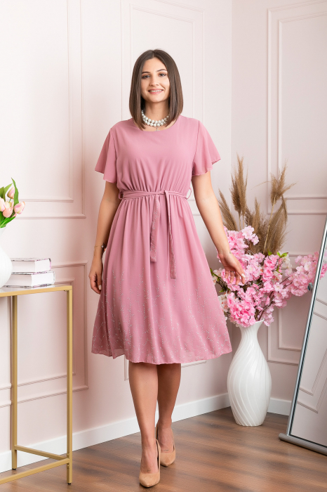 Rochie eleganta roz pudrat Seraphine cu strasuri argintii [5]