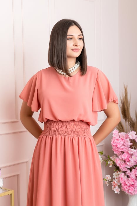 Rochie eleganta roz somon Francesca cu talie incretita [2]