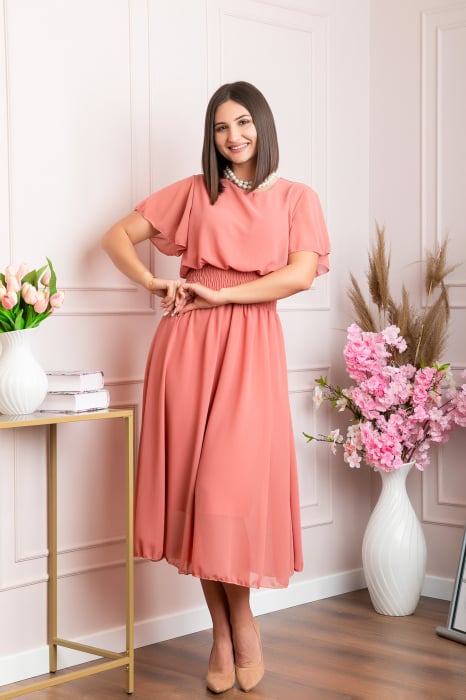 Rochie eleganta roz somon Francesca cu talie incretita [3]
