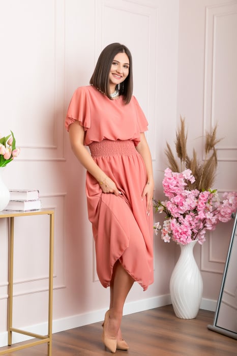Rochie eleganta roz somon Francesca cu talie incretita [4]