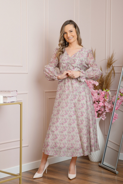 Rochie eleganta Sienna cu maneci bufante - Roz [4]