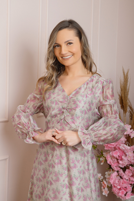 Rochie eleganta Sienna cu maneci bufante - Roz [2]