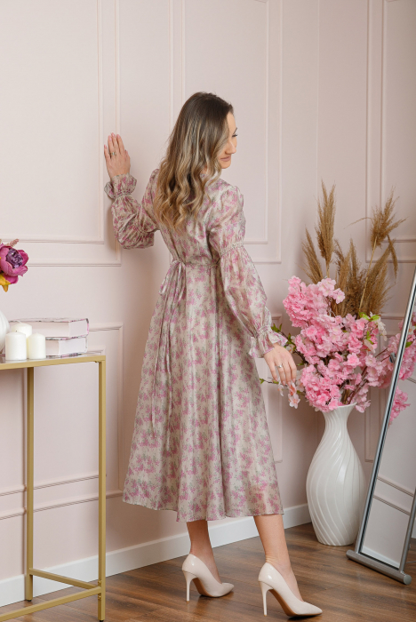 Rochie eleganta Sienna cu maneci bufante - Roz [3]