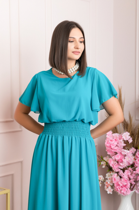 Rochie eleganta turcoaz deschis Francesca cu talie incretita [2]