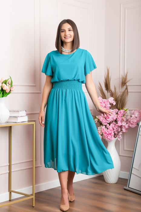 Rochie eleganta turcoaz Francesca cu talie incretita
