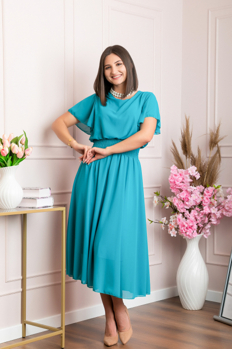 Rochie eleganta turcoaz deschis Francesca cu talie incretita [3]