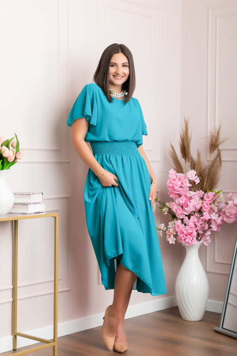 Rochie eleganta turcoaz deschis Francesca cu talie incretita [4]