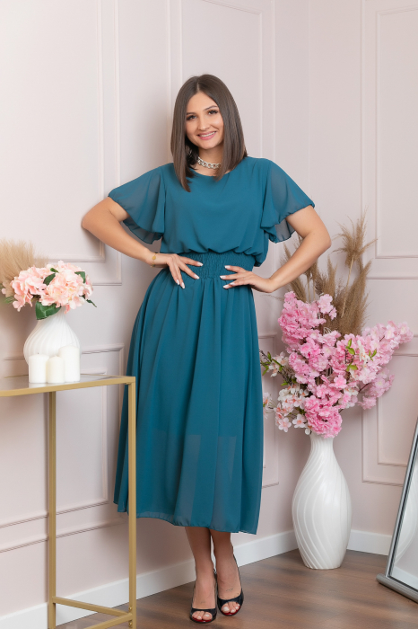 Rochie eleganta turcoaz inchis Francesca cu talie incretita [5]