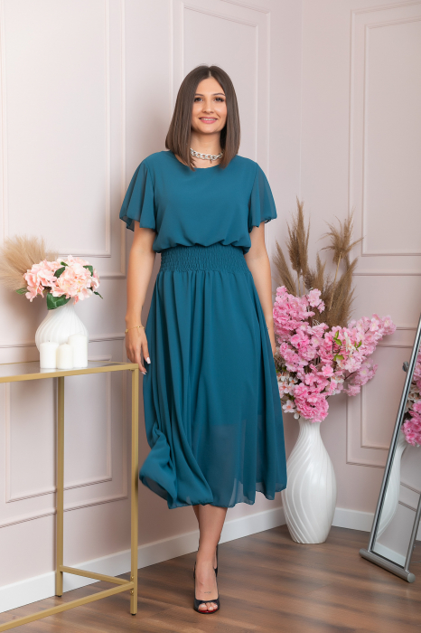 Rochie eleganta turcoaz inchis Francesca cu talie incretita [4]
