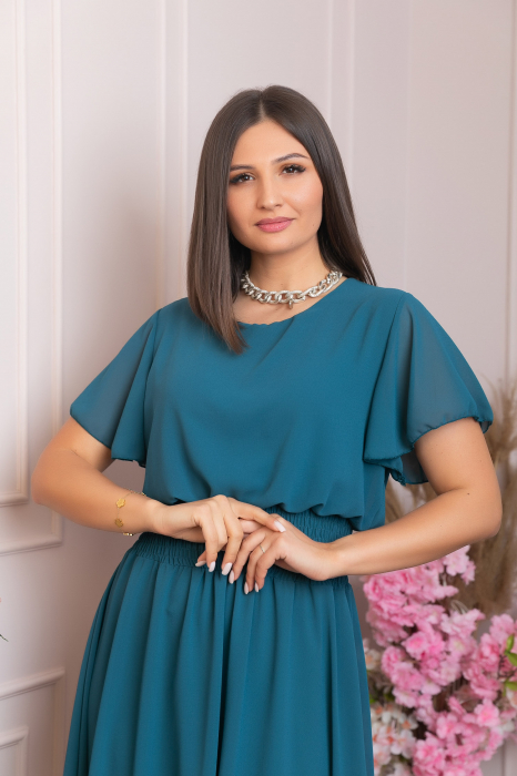 Rochie eleganta turcoaz inchis Francesca cu talie incretita [2]