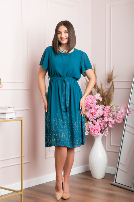 Rochie eleganta turcoaz Seraphine cu strasuri argintii
