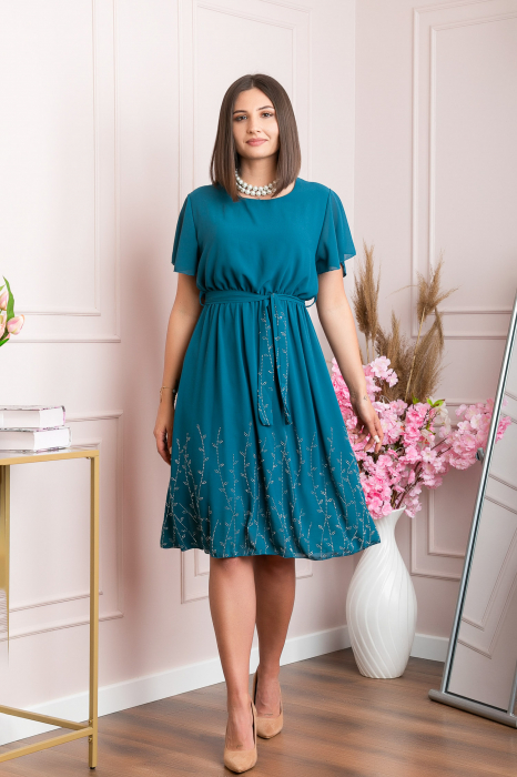 Rochie eleganta turcoaz Seraphine cu strasuri argintii [5]