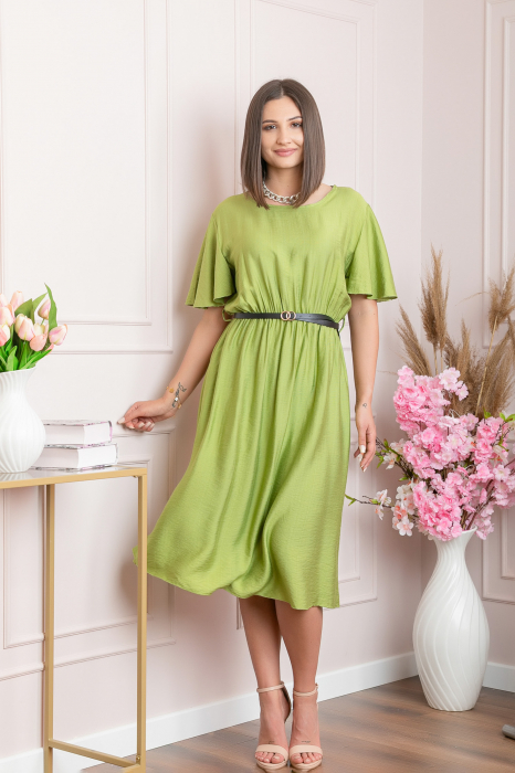 Rochie eleganta verde lime Leona cu maneci fluture