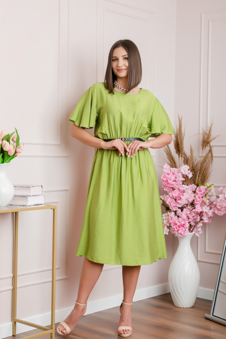 Rochie eleganta verde lime Leona cu maneci fluture [3]