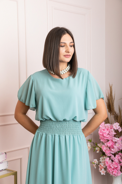 Rochie eleganta verde mint Francesca cu talie incretita [2]