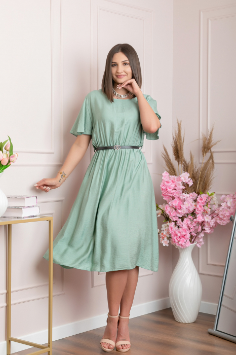 Rochie eleganta verde mint Leona cu maneci fluture