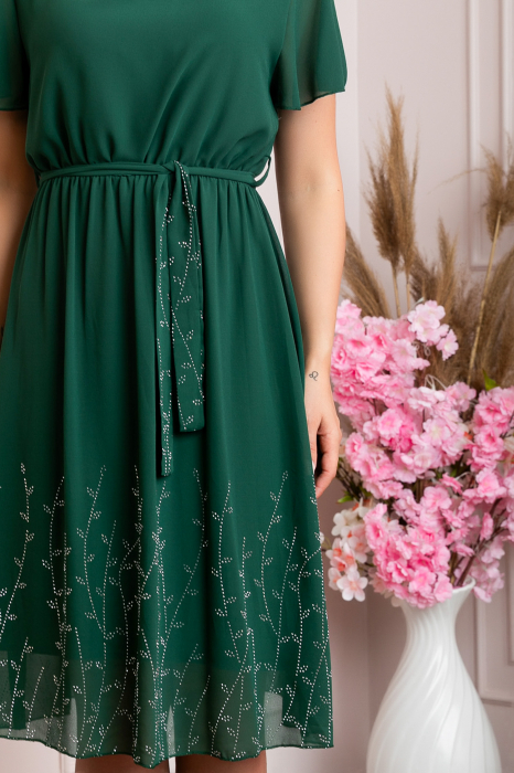 Rochie eleganta verde Seraphine cu strasuri argintii [3]