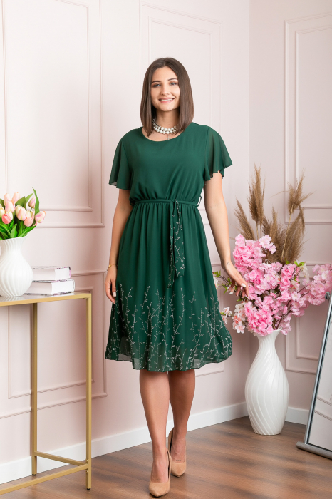 Rochie eleganta verde Seraphine cu strasuri argintii [5]