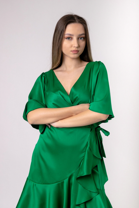 Rochie eleganta verde smarald cu volane [2]