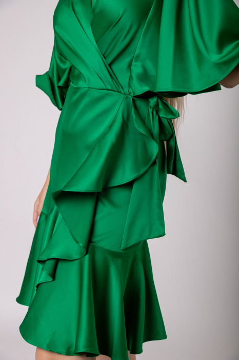 Rochie eleganta verde smarald cu volane [3]