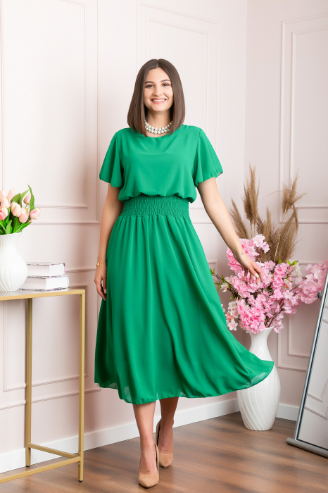 Rochie eleganta verde smarald Francesca cu talie incretita