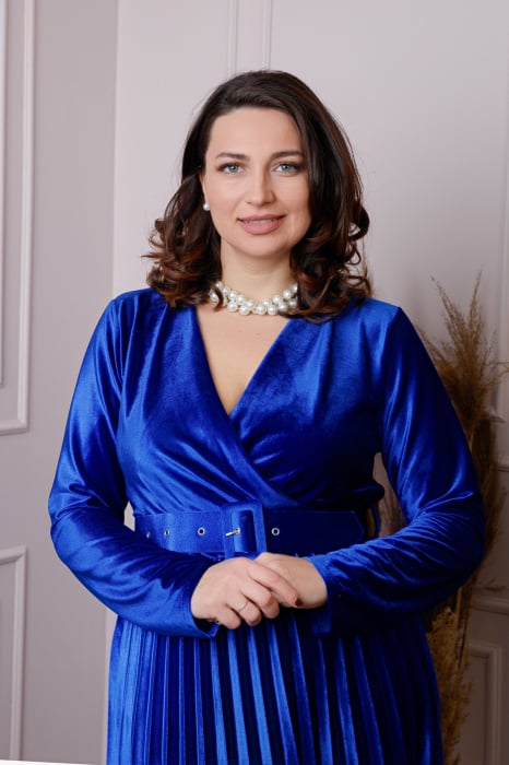 Rochie Emily din catifea plisata albastru regal cu bust petrecut [3]