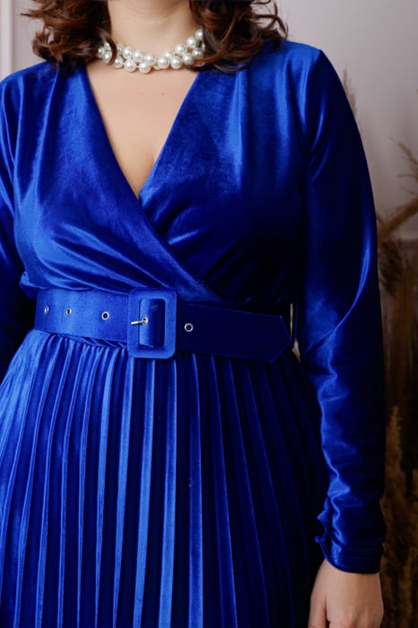 Rochie Emily din catifea plisata albastru regal cu bust petrecut [2]