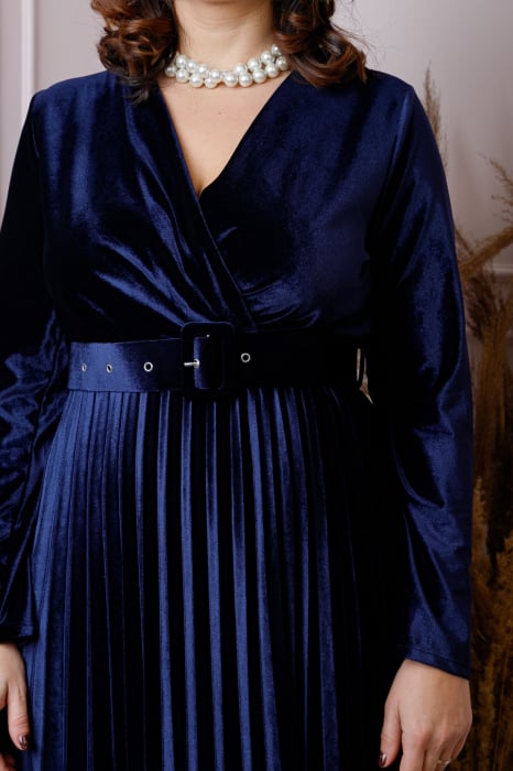 Rochie Emily din catifea plisata bleumarin cu bust petrecut [2]