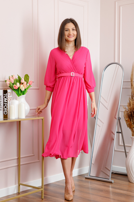 Rochie fuchsia cu bust petrecut si curea in talie [3]