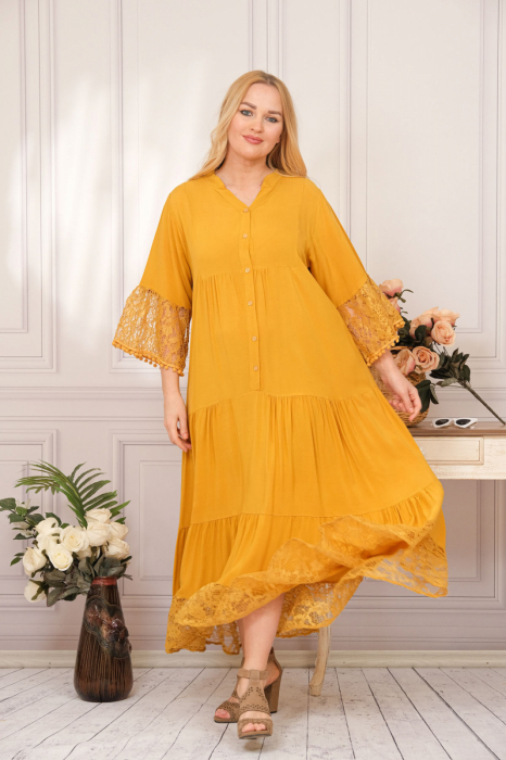 Rochie galbena lunga boho chic cu volane si dantela [4]
