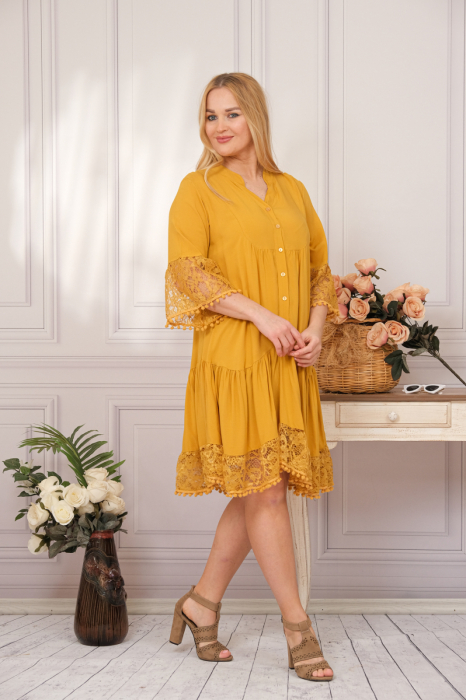Rochie galbena boho chic cu volane si nasturi [3]