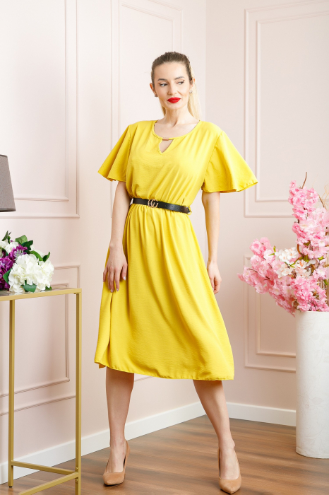 Rochie galbena clos cu curea in talie [4]