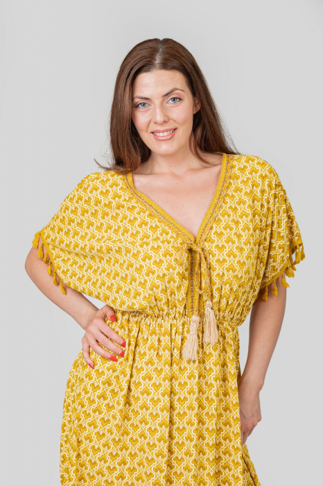 Rochie galbena cu ciucuri si model mandala [2]