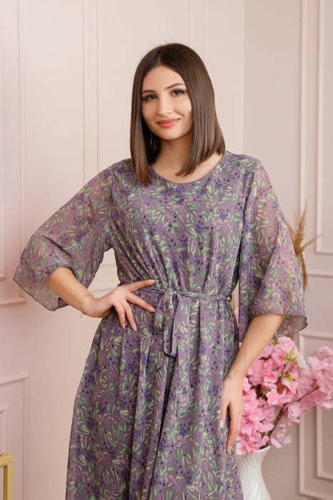 Rochie Grace din voal cu croi in A si imprimeu floral lila [2]
