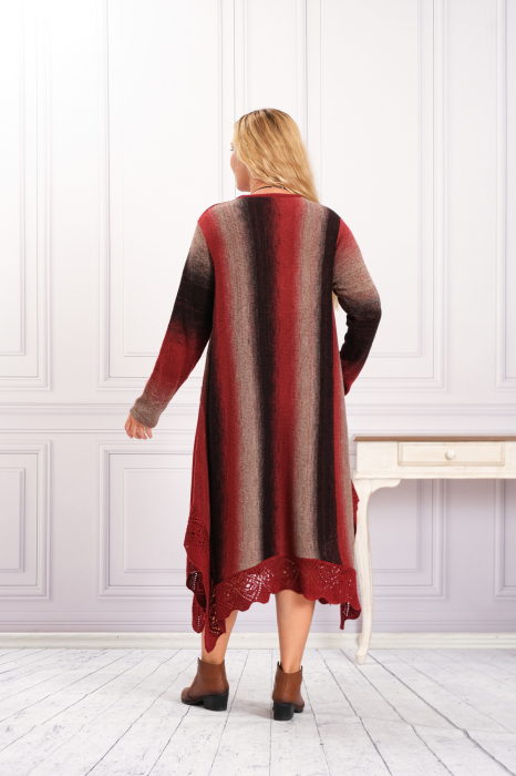 Rochie grena boho chic tricotata cu baza asimetrica si model floral [3]