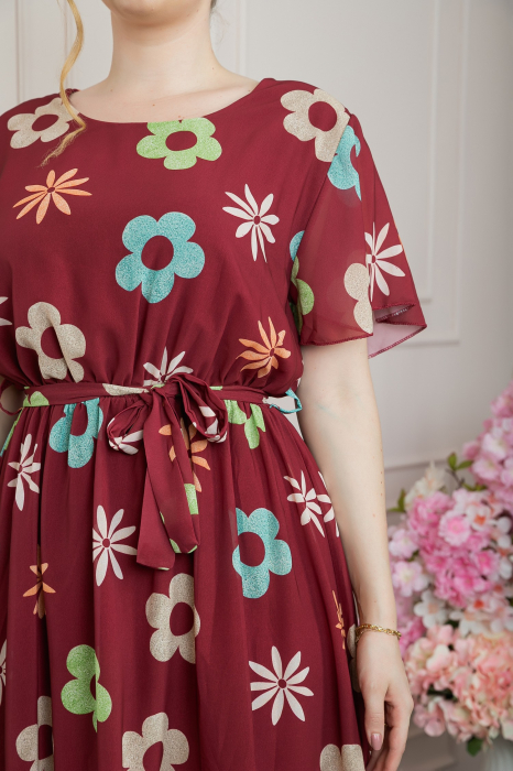 Rochie grena cu imprimeu floral si maneci fluture [2]