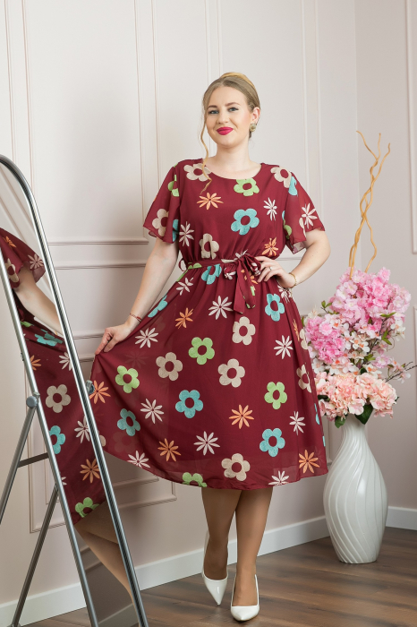 Rochie grena cu imprimeu floral si maneci fluture [4]