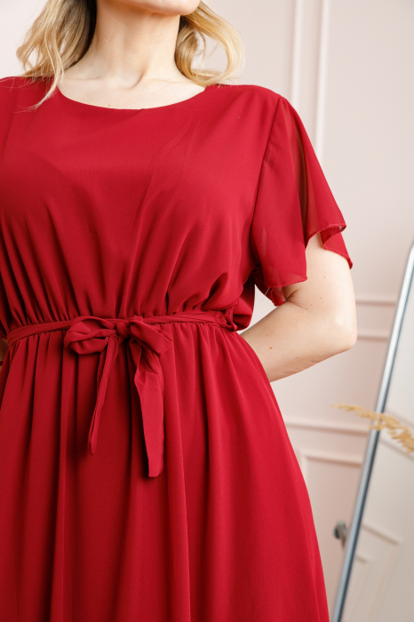 Rochie grena din voal cu cordon in talie [2]