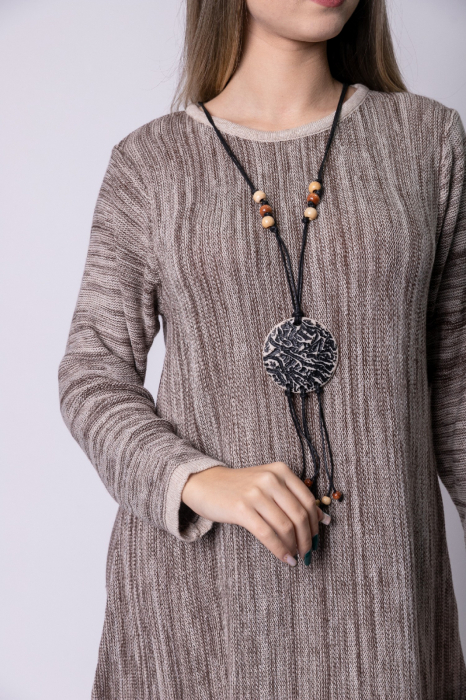 Rochie bej boho chic cu model geometric [2]