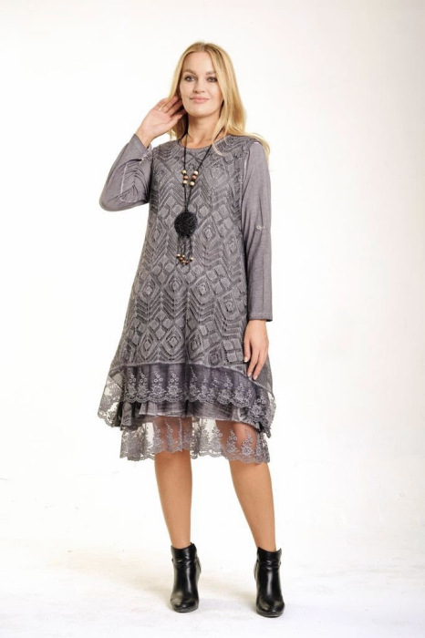 Rochie gri boho chic cu volane [5]